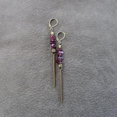 Garnet earrings, Bronze minimalist earrings, Long dangle earrings, simple unique earrings, ethnic earrings, boho chic earrings, bohemian 