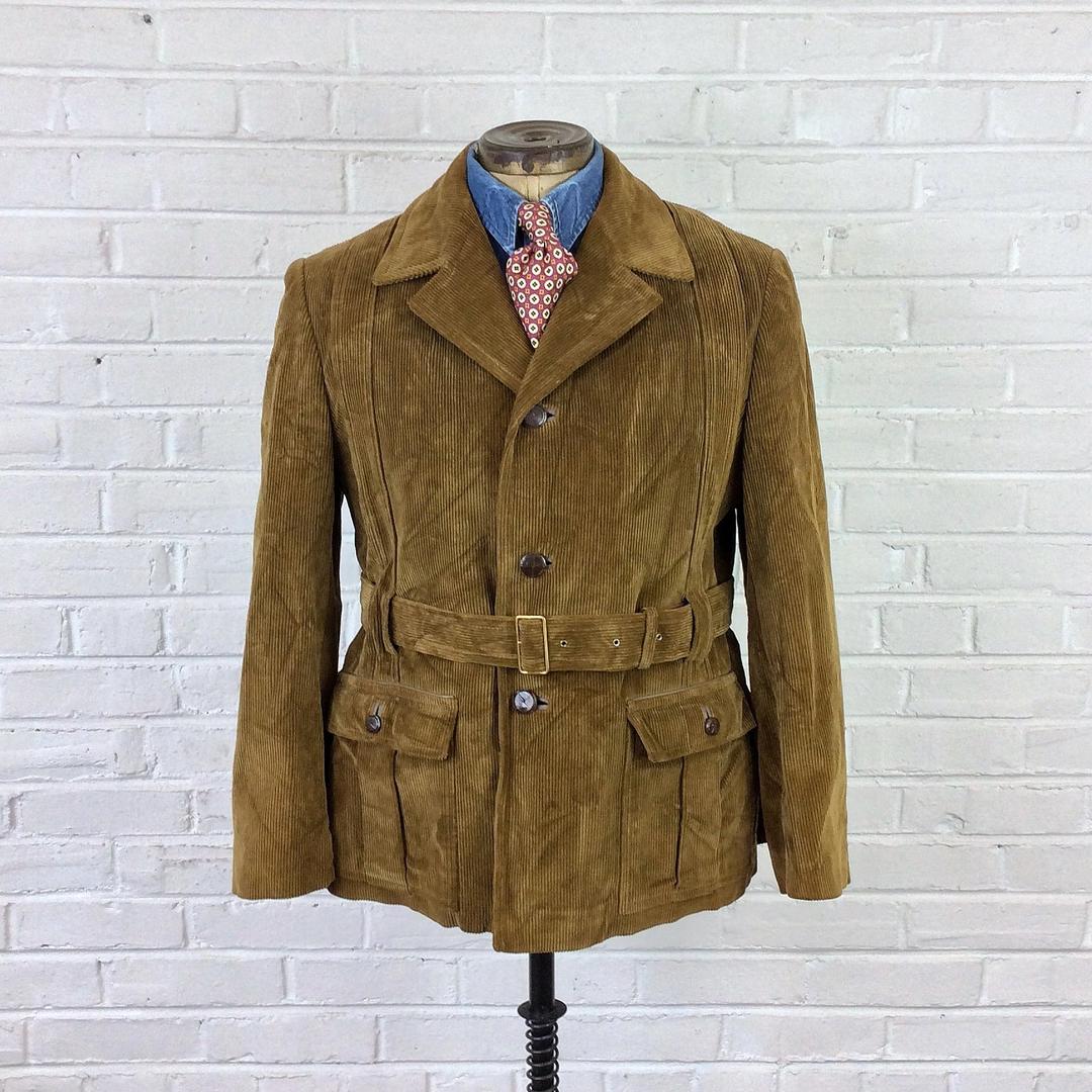 Size 46 Vintage 1960s 1970s Wide Wale Corduroy Belted