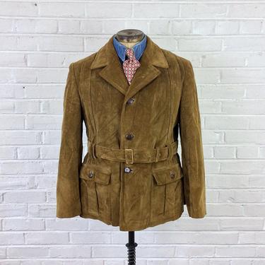 Size 46 Vintage 1960s 1970s Wide Wale Corduroy Belted Norfolk Jacket 