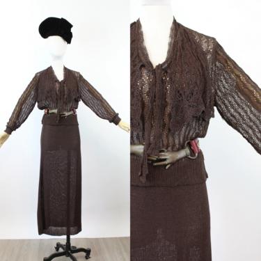 1930s KNITWEAR sweater and skirt set medium | new winter 