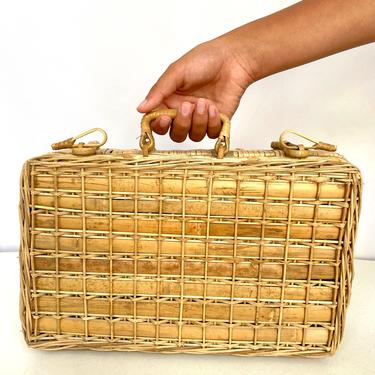 Vintage Bamboo and Wicker Small Picnic basket | Boho Bamboo Handbag | Wicker basket 
