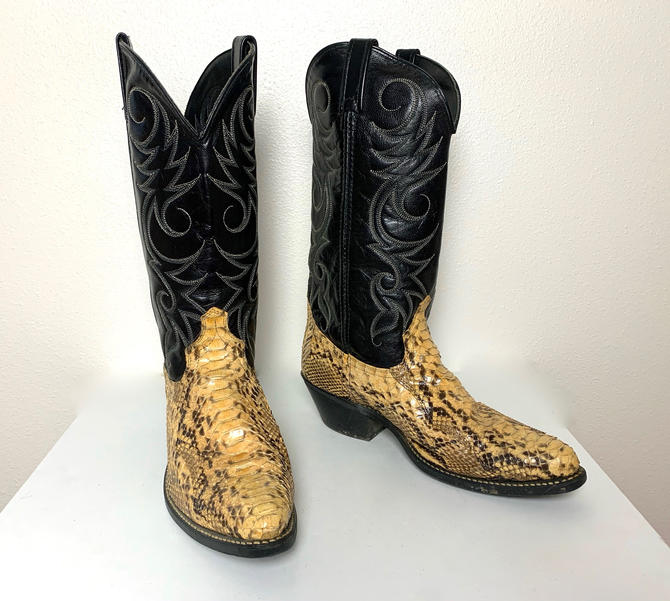 Popular Vintage DAN POST Snakeskin Cowboy Boots ~ men's 9 1/2 ~ women's 11 ~ Western ~ Rockabilly ~ Biker ~