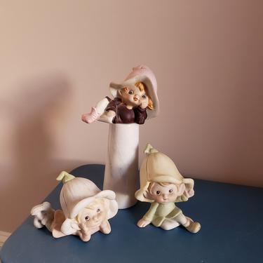 Vintage 1960's Homco Elves / 70s Pixie Elf Fairies Kitch Knick Knack Ceramic 