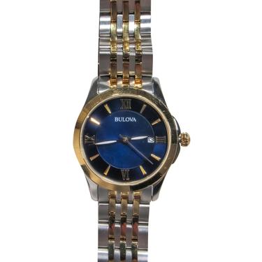 Bulova - Silver &amp; Gold Chain Link Watch w/ Navy Face