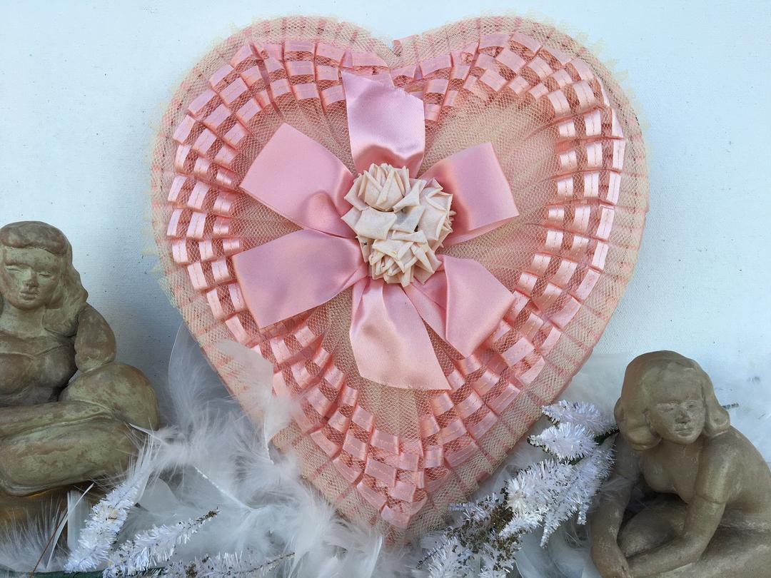 Vintage Pink Valentine Candy Box, Heart Shaped Chocolate Box, Whitman, Luckduck