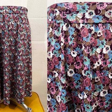 Vintage Floral Midi Skirt Purple Flowers Roses Flowers Boho Hippie Style A-Line 1970s 70s Elastic Waist Tie Belt XXL 2XL 2X Plus Curvy Volup 