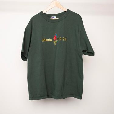 vintage ATLANTA georgia Summer OLYMPICS hunter forest green CHAMPION brand t-shirt top -- size xl 