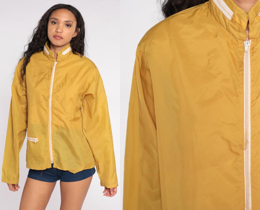 Hooded Windbreaker Jacket 70s Mustard Yellow Jacket HIDDEN HOOD Zip Shop Exile Tucson AZ