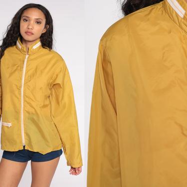 Hooded Windbreaker Jacket 70s Mustard Yellow Jacket HIDDEN HOOD Zip Up Hoodie Racing Thin Nylon Light Vintage 1970s Lightweight Medium Large 