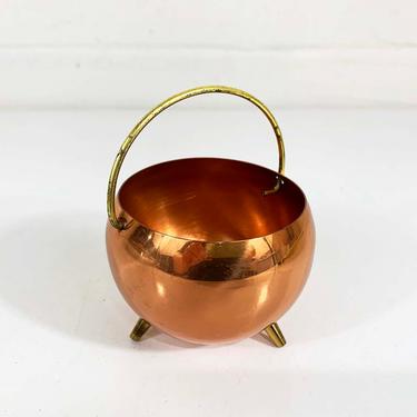 Vintage Coppercraft Footed Copper Planter with Gold Handle 1970s 70s Cauldron Tripod Hairpin Plant Mid-Century Kitchen Retro Made in the USA 