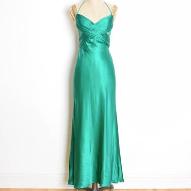 vintage 90s dress CACHE green silk long evening gown party prom dress XS 
