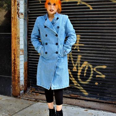 90s Coat | Tommy Hilfiger Peacoat Women, Outerwear, Blue Denim Coat, Jeans Coat, Double Breasted Coat, Small 