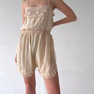 1920's Cream Silk Step In with Floral Lace