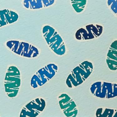 Blue-Green Mitochondria - original watercolor painting - organelles - microbiology DNA art 