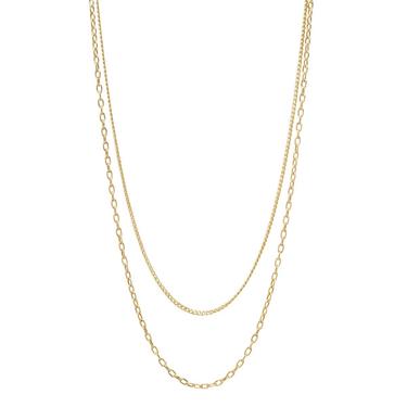 Extra Small Curb Chain &amp; Square Oval Link Layered Necklace