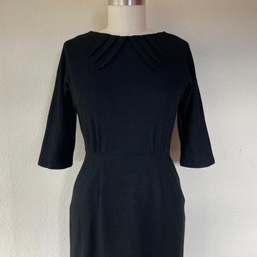 1950s black wool knit wiggle dress 