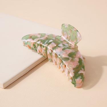 Curved Tortoise Hair Claw (Pink + Green)