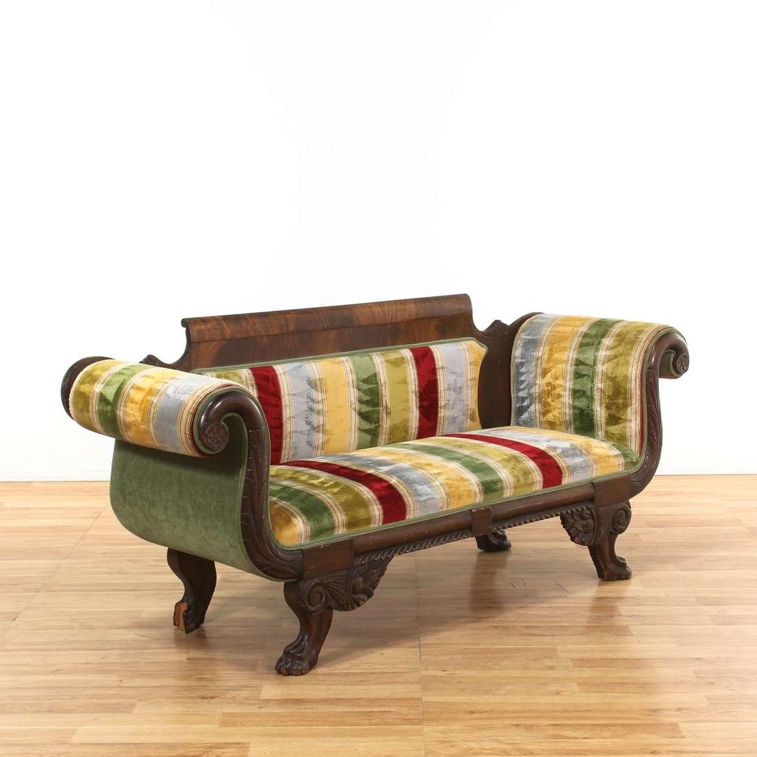 Striped Upholstered Claw Foot Sofa W/ Wood Frame Loveseat (Los