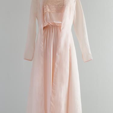 Dreamy 1970's Peggy Jennings Pink Silk Gown &amp; Organza Coat  / Medium