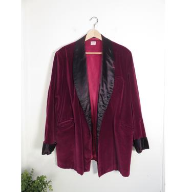 Vintage 70s Hugh Hefner Brooks Brothers Beat Up Velvet Burgundy Smoking Jacket Size L 