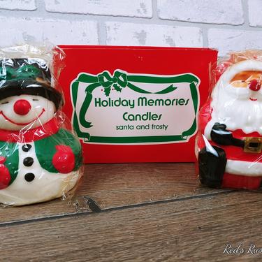 Vintage New Old Stock NOS Holiday Memories Sandta and Frosty Snowman Christmas Candles 