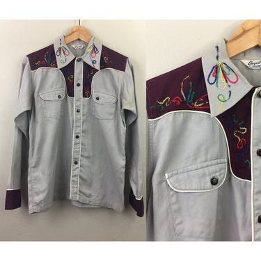 Vintage 1940s 40s Embroidered Western Shirt Boyville Sears Roebuck Adult S Youth 16 