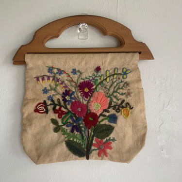 1940s Crewel Embroidery Knitting Bag Purse Vintage Handbag 