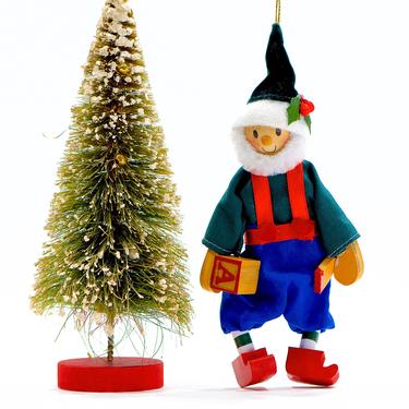 VINTAGE: Wooden Elf Ornament - Painting Elf Ornament - Wood Ornaments - Holidays - SKU 30-407-00016255 
