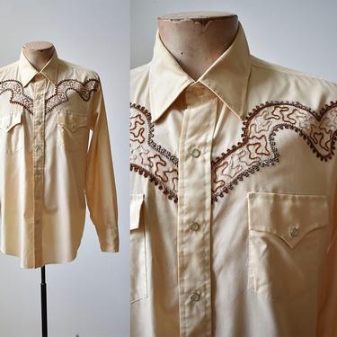 Vintage Western Shirt / Peach Western Snap Up Shirt / Pearl Snaps