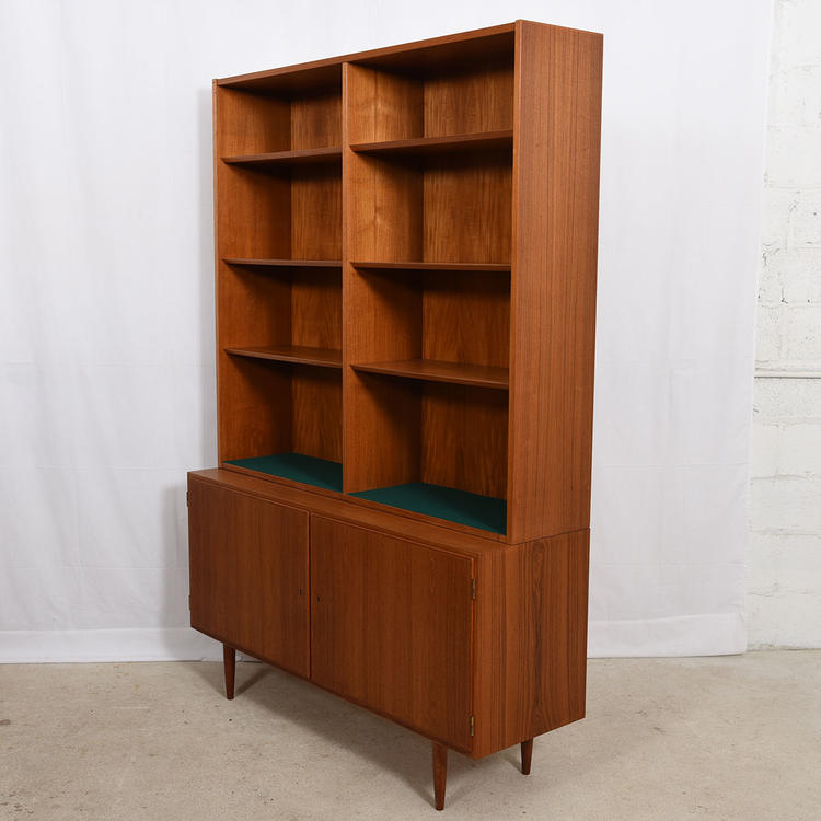 2-Piece Danish Teak Bookcase / Locking Storage Cabinet