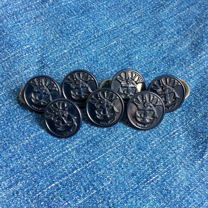 7 1940s Vintage US Navy Blue Change Buttons for Denim Shawl 