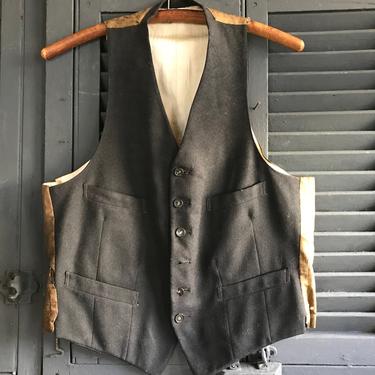 トップス Early 20th Century Black Wool Gilet 1920s Black Wool Waistcoat, Gentlemens Vest, Silk Backing | Jan's