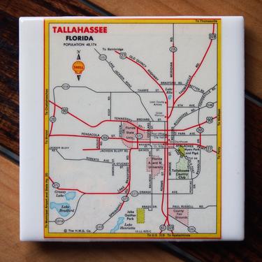 1964 Tallahassee Florida Map Coaster. Florida Gift Housewarming. Vintage Map. Tallahassee Décor. Florida State University Gift. Florida A&M. 