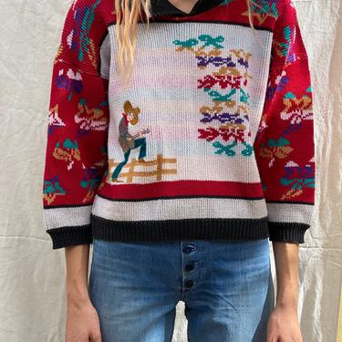 Vintage Cowboy Novelty Sweater / Queen of the Rodeo / Giddy Up Cowgirl Knit Top / Western Wear / Horse Jumping Sweater / Christmas Sweater 