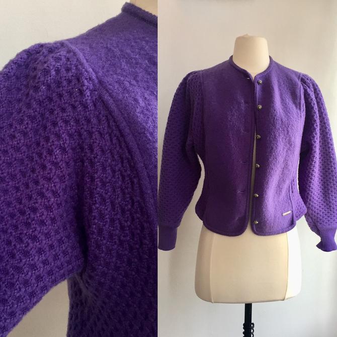 Vintage Geiger Lilac Cropped Cardigan Sweater Wool Jacket Domed outlet Button