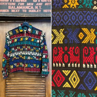Vintage 1950’s Woven Design Guatemalan Zipper Jacket, 50’s Jacket, 50’s Chore Jacket, Made in Guatemala, 50’s Outerwear, Vintage Clothing 