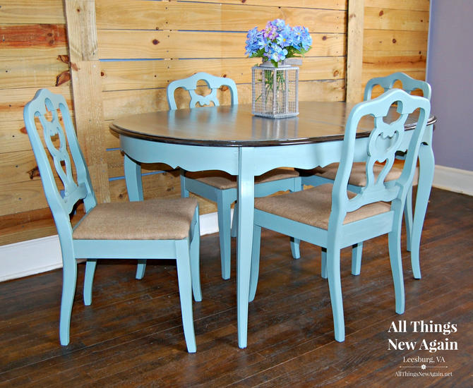 Dining Table And 4 Chairs Dining Set Painted Vintage Duck Egg Blue Stained Top French Country Dining Set Shabby Chic Dining Set By