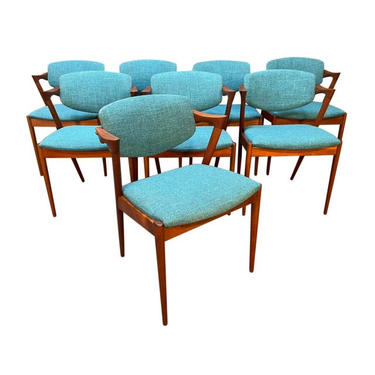 Set of Eight Vintage Danish Mid Century Modern Teak Dining Chairs Model 42 by Kai Kristiansen 