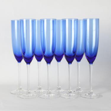 Vintage Set of 4 Misty Blue Swirl by Libbey Wine Glasses - Stemware