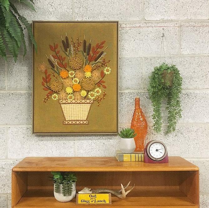 Vintage Crewel 1970s 1960s Boho Mod Flower Embroidery Crewel on Frame hotsell Orange