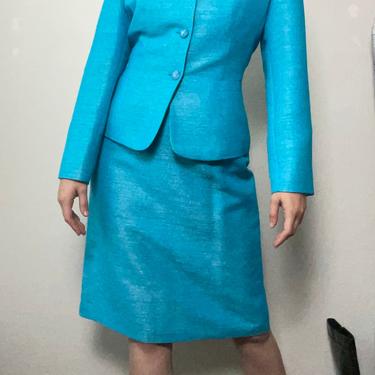 2) vintage le suit light blue iridescent matching skirt suit set size 10 medium large 