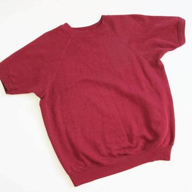 Vintage Raglan Shirt L - 80s Burgundy Red Short Sleeve Sweatshirt - Athletic Sweater Shirt - Solid Color  Blank 