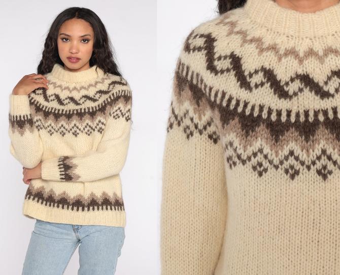 Outlet Vintage Ice Knit Made in Iceland Fair Isle / Icelandic Crewneck Sweater, L/G