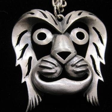 Large Mid Century Leo the Lion Pendant with Large oval linked chain great gift Leo Lionheart 