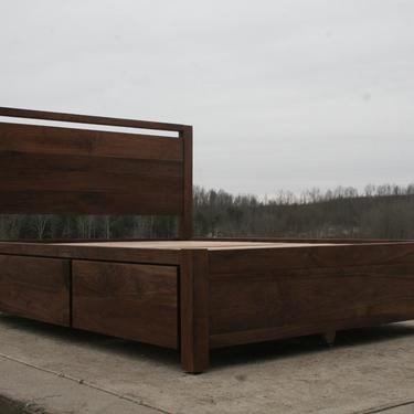 ZCustom Half Shar NdRnV07b King Solid White Oak Platform Bed, 6 drawers, Style similar to NbRsV04, 51" Headboard, 4"x4" Posts, natural color 
