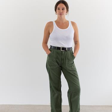 Vintage 31 Waist Olive Green Army Pants | Utility Fatigues Military Trouser | Zipper Fly | F225 