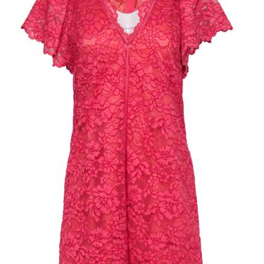 Rebecca Taylor - Coral Floral Lace Puff Sleeve Shift Dress Sz 6