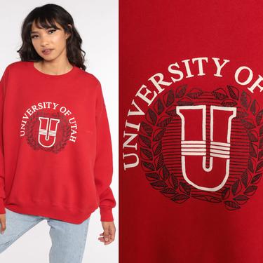 University Of Utah Sweatshirt 80s Red Sweatshirt College Shirt Slouchy Crewneck 1980s Vintage Jansport Extra Large xl 