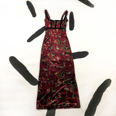 90s Betsey Johnson Stretch Velvet Burgundy Floral Maxi | Bad at Petting  Cats - Chicago, IL | ATTIC