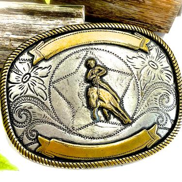 VINTAGE: Solid Brass Rodeo Buckle - Rancher, Horse, Western, Southwest, Cowboy, Cowgirl - SKU 34-252-00005755 